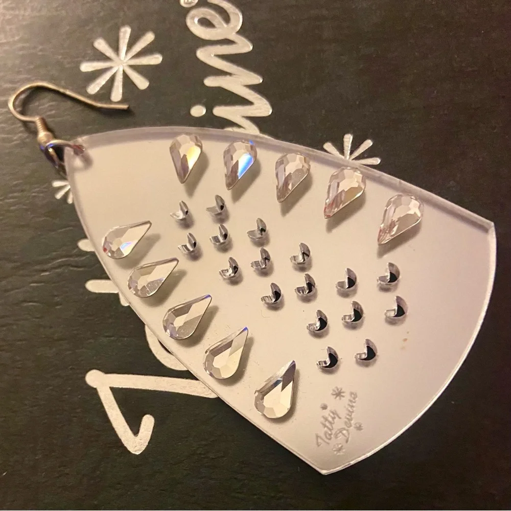 Tatty DeViNe acrylic ironing earrings mirrored sparkly earrings NEW in box iron